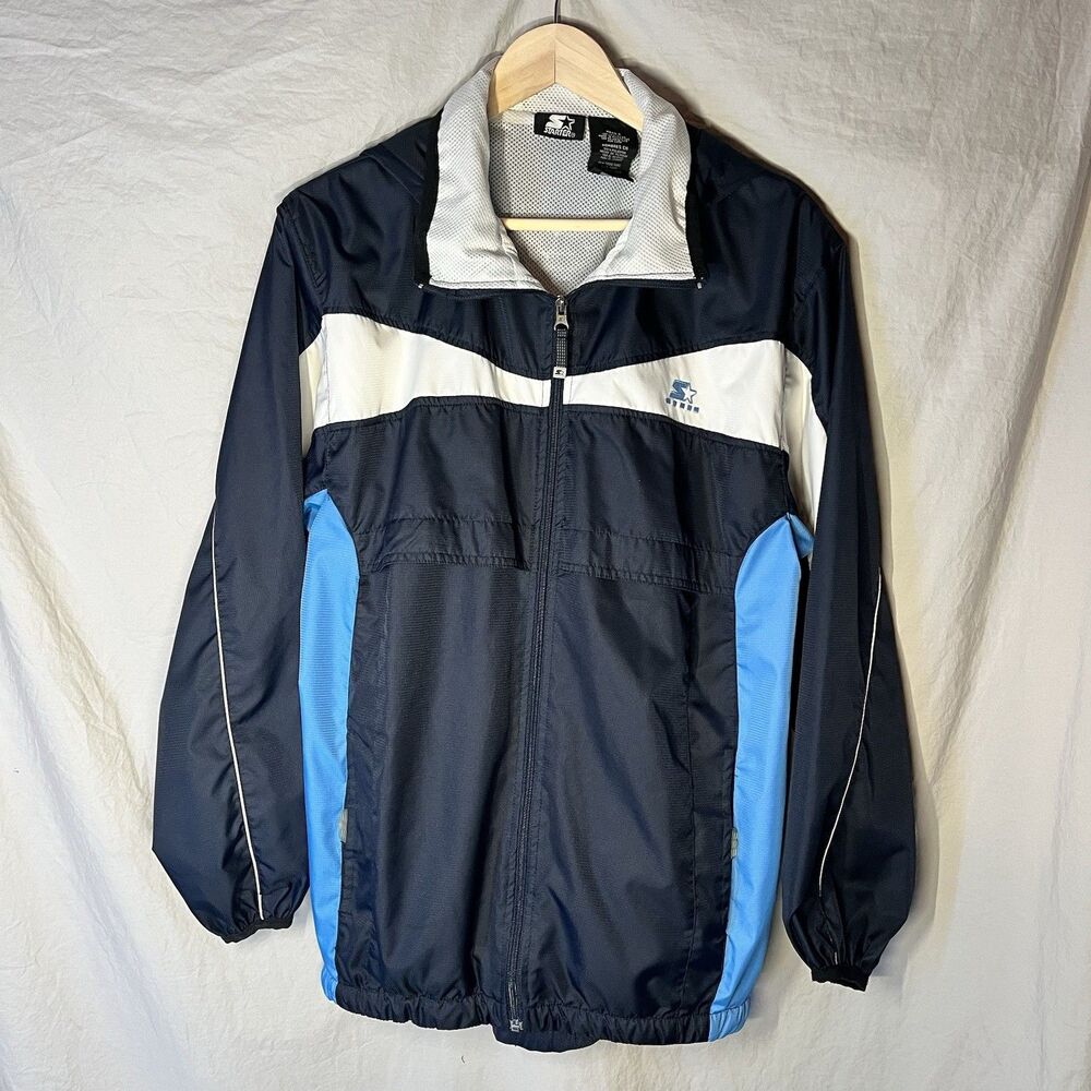 Vintage 90s Starter Jacket Men's Small Navy/Light Blue/White 100% Polyester